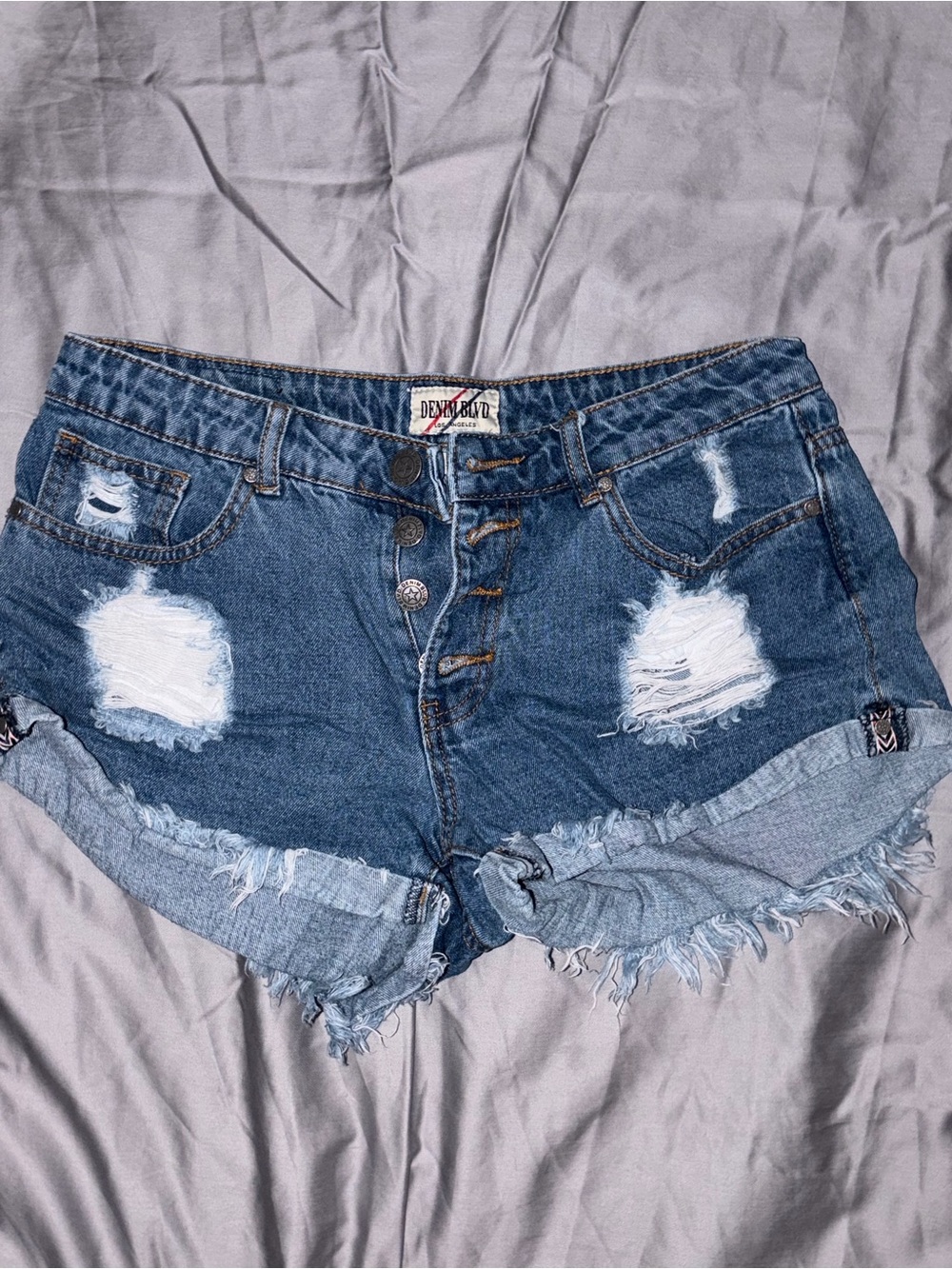 Denim Ripped High-Rise Women's Shorts - Blue